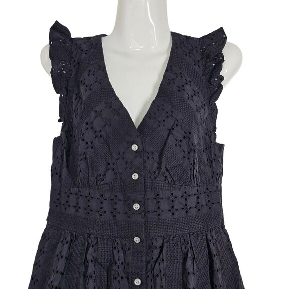 J. Crew‎ Ruffle Sleeveless Eyelet Button-Front Midi Dress Cotton Black Womens 6 - Picture 13 of 13